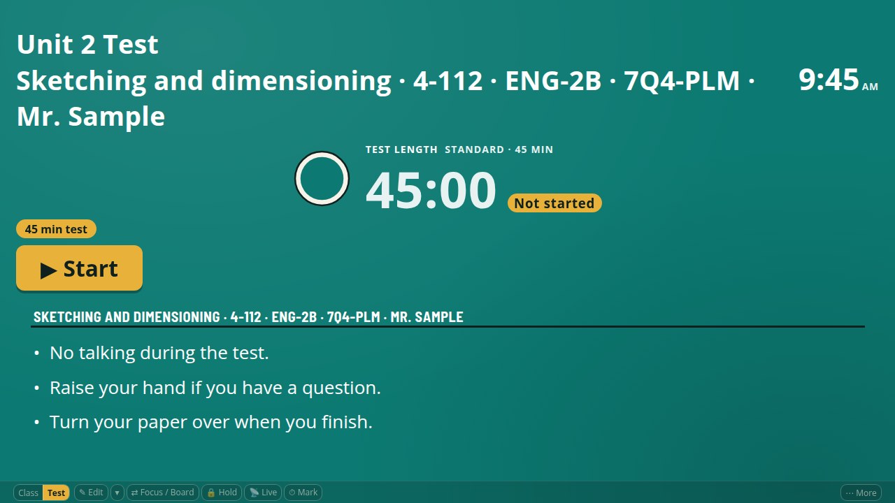 The same testing screen, Clean look: the details typed straight on the teal face with no card behind them.